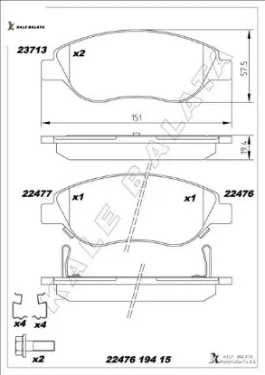 On balata egea 15 1.4 1.5 t4 hıbrıt 1.6 d k:19 mm g:151.1 mm büyük tip 8 adet klips kale balata 77367923/ 77368553 resmi