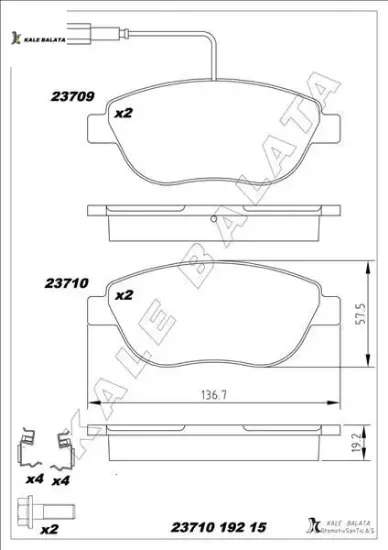 Ön fren balatası combo d 12 punto evo 1.3-1.4-1.6d mtj 09 500-500c 1.3dmj 10 grande punto 1.6dmtj 09 kale balata 95518218/ 77365468/ 71770012/ 77366530 resmi