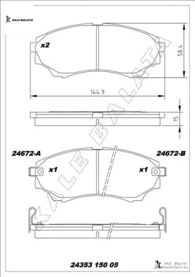 On fren balatası 4 4 b 2500 ranger 02 06 2.5td / 3.0td 06 12 kale balata umy13328za/ 3m352001aa/ wva24353 resmi