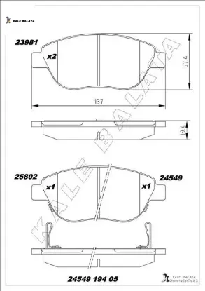Ön balata corsa d büyük tip 1.3 cdtı 07/06 500l 12 0.9t 1.4 1.3d mtj 1.6d mtj kale balata 93189816/ 77366534/ 77366481 resmi