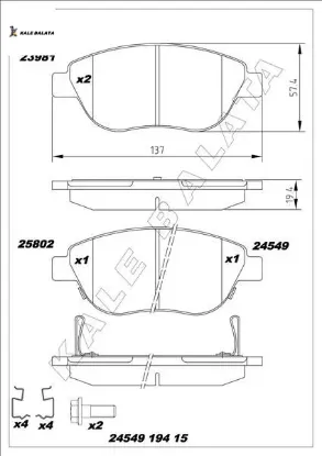 Ön balata corsa d büyük tip 1.3 cdtı 07/06 500l 12 0.9t 1.4 1.3d mtj 1.6d mtj kale balata 93189816/ 77366534/ 77366481 resmi