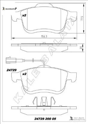 Ön balata doblo ııı 10 combo 12 1.3d mtj 1.4 1.6d mtj 2.0d mtj tek fişli kale balata 77364929/ 77365311/ 77365396/ wva24727 resmi