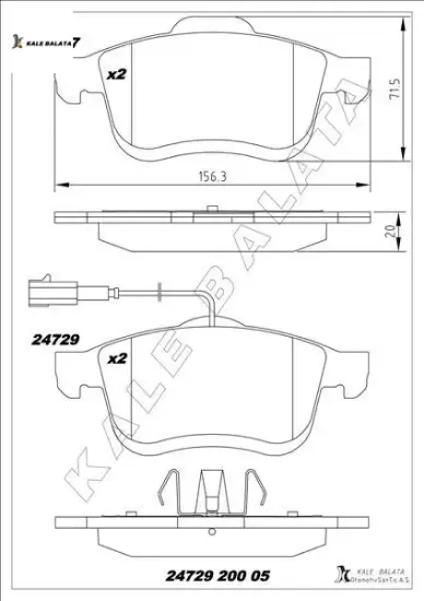Ön balata doblo ııı 10 combo 12 1.3d mtj 1.4 1.6d mtj 2.0d mtj tek fişli kale balata 77364929/ 77365311/ 77365396/ wva24727 resmi