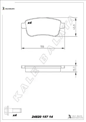 Arka fren balatası fluence 09 megane ııı 09 megane ıv 15 scenıc ııı 09 clıo v 19 captur ıı 20 1.0 tc kale balata 440603558r/ 440604694r/ 440601416r resmi