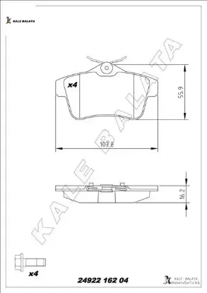 Arka fren balatası 3008 09 16 5008 09 17 508 10 18 308 gtı-rzc 10 14 c4 09 16 ds4-ds5 11 15 kale balata 1608681680/ 4254.46/ 4254.44/ 4254.35 resmi