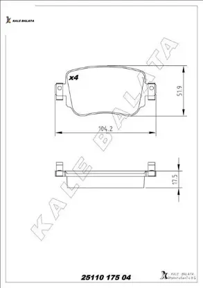 Arka balata caddy ıv 2.0tdı 15 cuuf-dfsf 104.1x17.2x51.6 kale balata 8u0698451f/ 5q0698451f/ 5q0698451b resmi