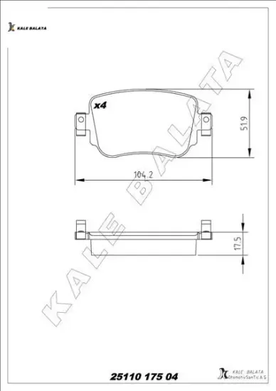Arka balata caddy ıv 2.0tdı 15 cuuf-dfsf 104.1x17.2x51.6 kale balata 8u0698451f/ 5q0698451f/ 5q0698451b resmi