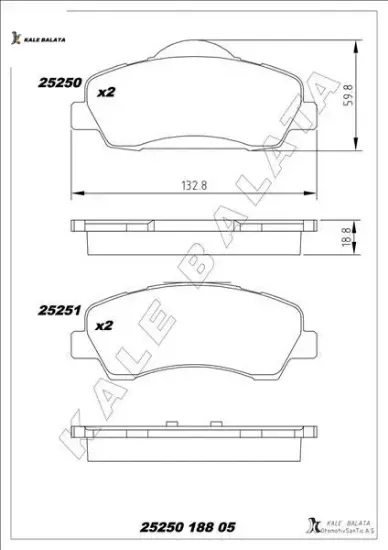 Ön fren balatası 301 12 308 13 c-elysee 12 c4 14 266mm kale balata 1608691380/ 1610699280 resmi