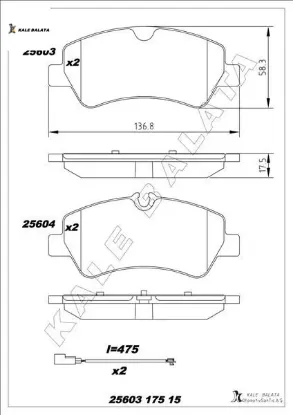 Arka balata tourneo custom-transıt custom 2.2 tdcı 12 kablolu kale balata mebk2j2m008aa/ bk212m008ac/ bk212m008 resmi