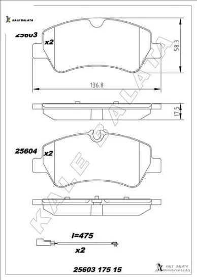 Arka balata tourneo custom-transıt custom 2.2 tdcı 12 kablolu kale balata mebk2j2m008aa/ bk212m008ac/ bk212m008 resmi