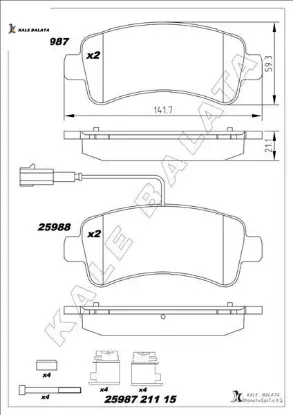 Disk fren balatası arka jumper 2.0d/2.2d3.0d 04/06 ducato 40 2.3d-boxer 2.0d/2.2d/3.0d kale balata 77367094/ 1612434080 resmi