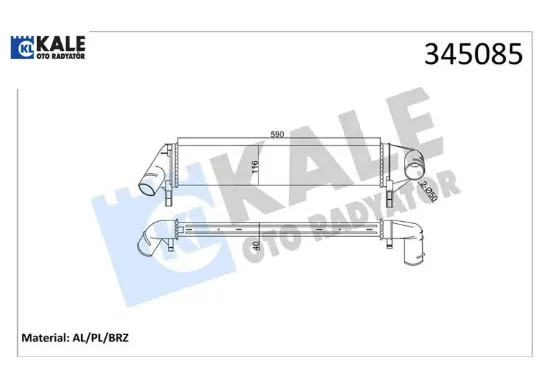 Turbo radyatörü ıntercooler logan mcv-sandero 09 k9k al/pl/brz kale radyatör 8200409045 resmi