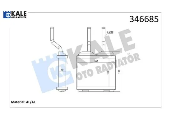 Kalorifer radyatörü corsa b 93-00 -tıgra 94-98 -combo 182x155 kale radyatör 1618020/ 52463287/ 62459431 resmi