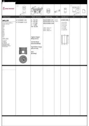Piston segman 1. 2.Sil. 81 std 1. 2.Sil. T 4 tdi lt 35 tdi lt 28 tdi carave lle cl/gl caravelle club kıng 074107065aa resmi
