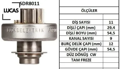 Marş dişlisi 11 diş-9 kanal zen 1023 partner-berlıngo-p405d jpx lucas 5841,85 resmi