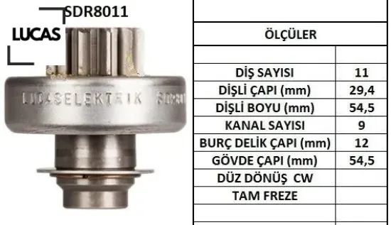 Marş dişlisi 11 diş-9 kanal zen 1023 partner-berlıngo-p405d jpx lucas 5841,85 resmi