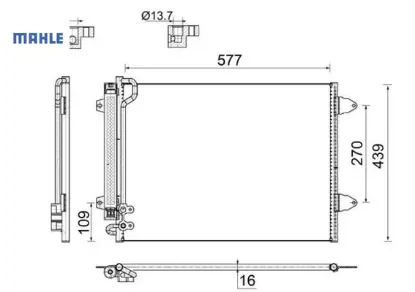 Klima kondenseri kurutucu ile passat 05> 577x439x16 8fc351317541 mahle 3c0820411c/ 3c0820411e/ 3c0820411g resmi