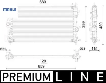 Radyatör premıum lıne otomatik astra j-zafıra tourer c-cruze 1.4-1.6 al/pl/brz 680x397x28 mahle 39074657/ 13311079/ 1300306 resmi