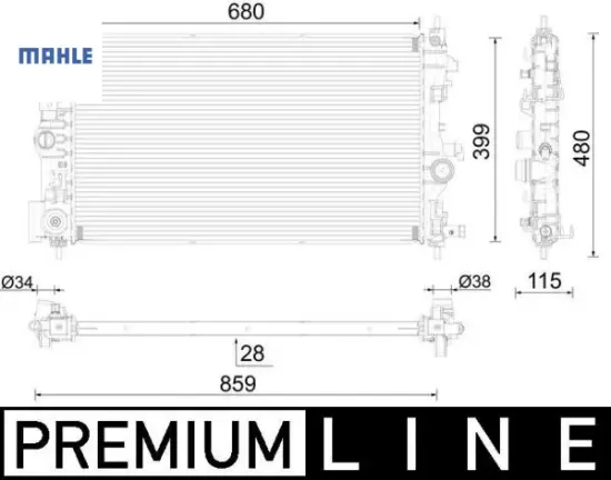 Radyatör premıum lıne otomatik astra j-zafıra tourer c-cruze 1.4-1.6 al/pl/brz 680x397x28 mahle 39074657/ 13311079/ 1300306 resmi