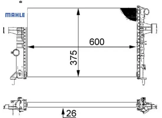 Radyatör astra g-zafıra 1.4 16v-1.6 16v-1.8 16v-2.0 16v-2.2 16v ac klimasız mekanik 600x375x26 mahle 93177121/ 9193265/ 1300214/ 1300257 resmi