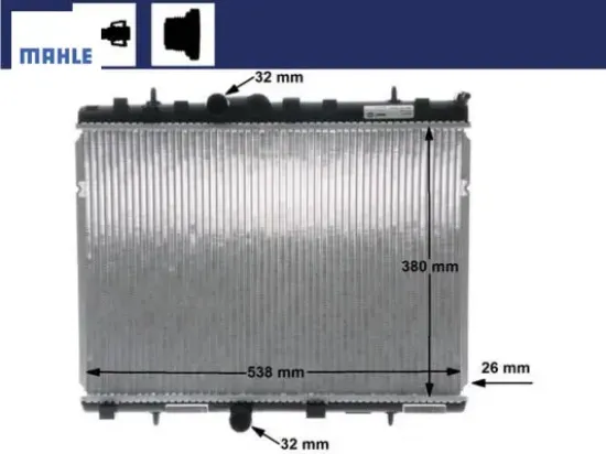 Radyatör c3 02 c2 03 207 07 1.4-1.6 16v-1.6hdı ac mek al/pl/brz 378x548x26 mahle 1333.89/ 1330.P8 resmi