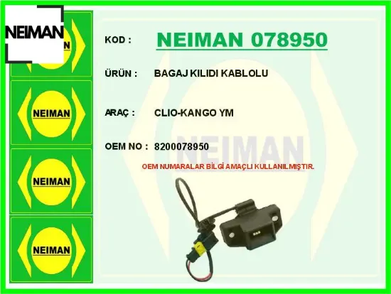 Bagaj kılıdı kablolu clıo-kango ym neıman 8200078950 resmi