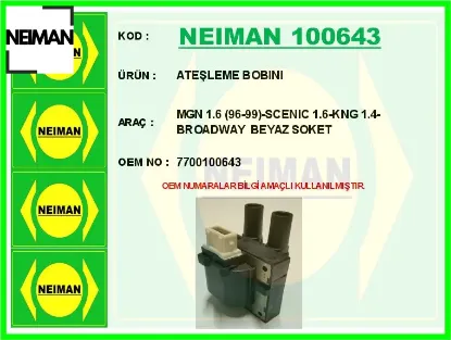 Ateşleme bobını mgn 1.6 96-99 -scenıc 1.6-kng 1.4-broadway beyaz soket neıman 7700100643 resmi