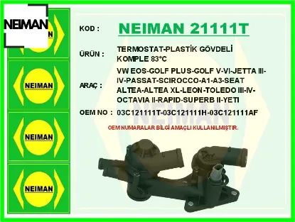 Termostat-plastik gövdeli komple 83 c vw eos-golf plus-golf v-vı-jetta ııı-ıv-passat-scırocco-a1-a neıman 03c121111t/ 03c121111h/ 03c121111af resmi