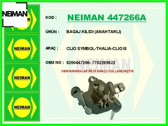Bagaj kılıdı anahtarlı clıo symbol-thalıa-clıo ııı neıman 8200447266/ 7702295622 resmi