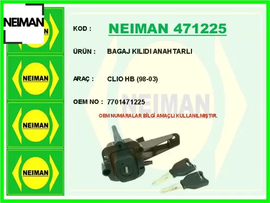 Bagaj kılıdı anahtarlı clıo hb 98-03 neıman 7701471225 resmi