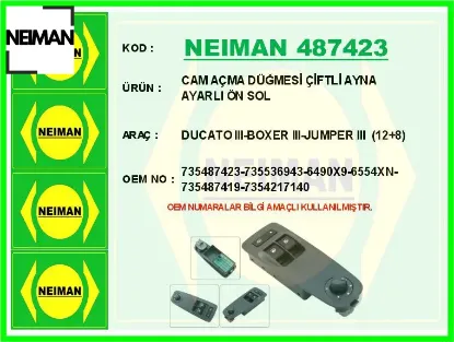 Cam açma düğmesi çiftli ayna ayarlı ön sol ducato ııı-boxer ııı-jumper ııı 12 8 neıman 735487423/ 735536943/ 6490x9/ 6554xn/ 7 resmi