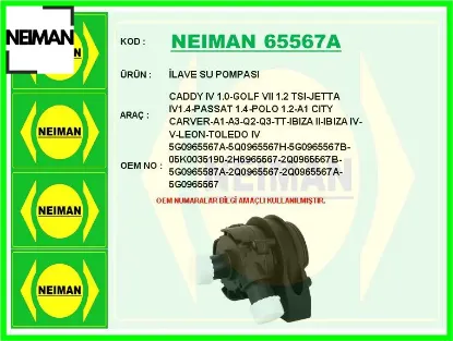İlave su pompası caddy ıv 1.0-golf vıı 1.2 tsı-jetta ıv1.4-passat 1.4-polo 1.2-a1 cıty carver-a1-a3- neıman 5g0965567a/ 5q0965567h/ 5g0965567b/ 05 resmi
