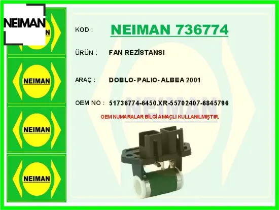 Fan rezistansı doblo- palıo- albea 2001- neıman 51736774/ 46533716/ 7739435 resmi