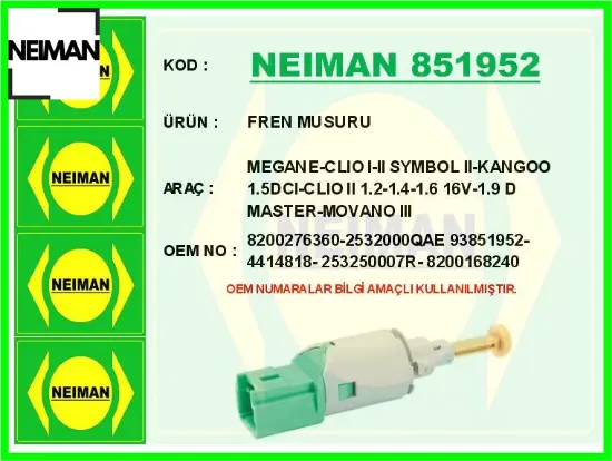Fren musuru megane-clıo ı-ıı symbol ıı-kangoo 1.5dcı-clıo ıı 1.2-1.4-1.6 16v-1.9 d master-movano ııı neıman 8200276360/ 2532000qae93851952/ 44148 resmi