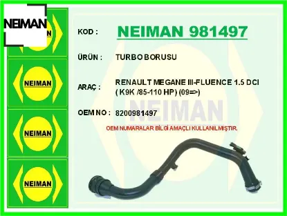 Turbo borusu megane ııı 09> scenıc ııı 09> fluence 09> 1.5dci neıman 8200981497 resmi