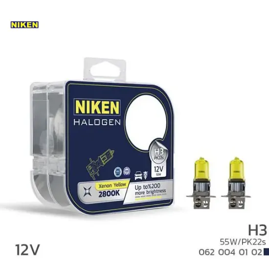 Nıken 12v h3 55w sarı ışık ampul pk22s 2800k nıken unıversal resmi