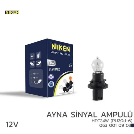 Nıken 12v hpc24w ayna sinyal ampulü pu20d-6 10lu nıken unıversal resmi