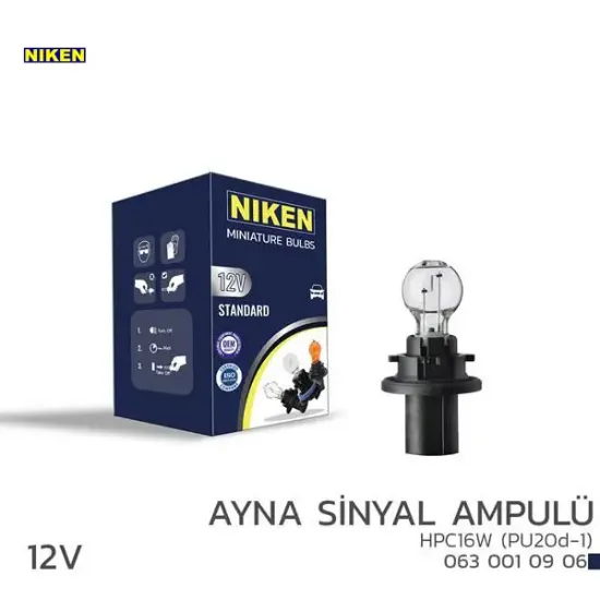 Nıken 12v hpc16w ayna sinyal ampulü pu20d-1 10lu nıken unıversal resmi