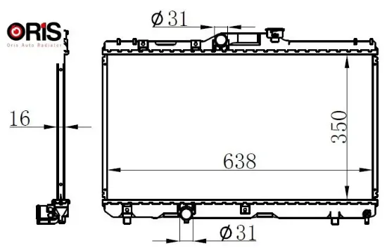Radyatör brazing corolla 92-97 ae 101 ac klimasız mek 350x638x16 orıs 1640016491/ 1640015520/ 1640016490 resmi