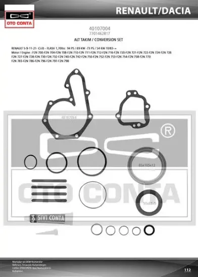 Alt takım contası r11 flash 1700cc - r9 dzl-exp keçeli sıvı contalı otoconta 7701462817 resmi