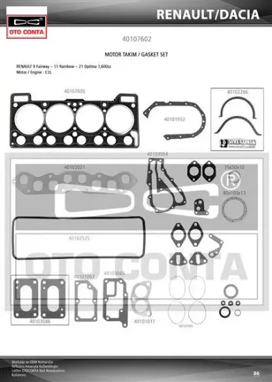 Motor takım contası r9 1.6 faırway-optima keçeli subap lastikli otoconta 7701465227 resmi