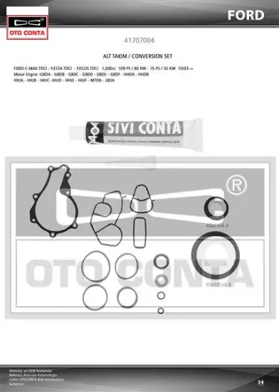 Alt takım contası partner-berlıngo-206-207-fıesta 1.6hdı 16v dv6ated4-dv6b teflon keç skc siz sıvı otoconta  resmi