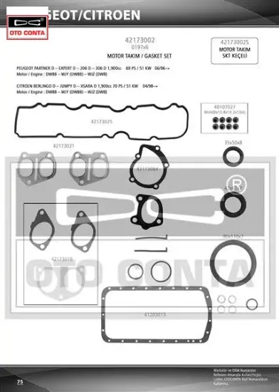 Motor takım contası skc siz 206-306-partner-berlıngo 1.9 dw8 viton keçeli otoconta 0197x6 resmi