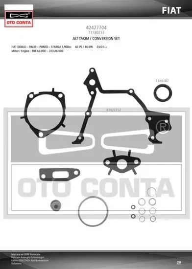 Alt takım conta astra h-vectra c-zafıra b-doblo-brava 1.9 cdtı-d-jtd z19dth-dtj-dtl vıton keçeli otoconta 1606253/ 1606257/ 71730404/ 71730213 resmi