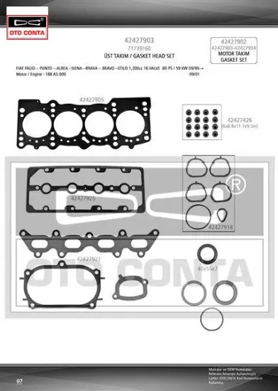 Üst takım contası keçeli palıo-albea 1.2 16v otoconta 71739160 resmi