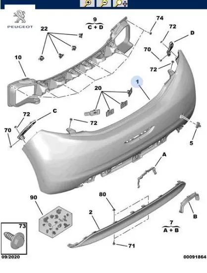 Arka tampon 208 peugeot 1607254580 resmi