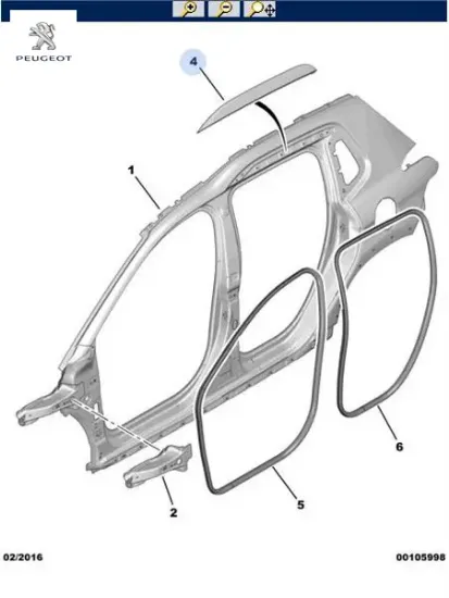 Sağ yan tavan kenar bakal peugeot 16100156dx resmi