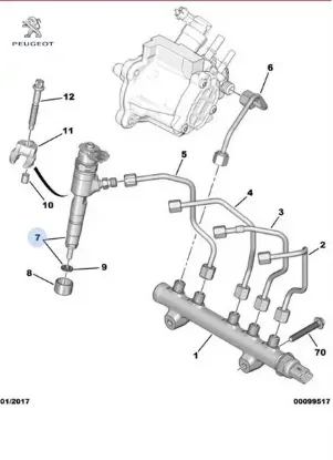 Enjektör dv6dted -crossland x 1.6 turbo d-fıesta vı 1.6 tdci-partner 1.6 hdi 16v peugeot av2q9f593ba enj resmi