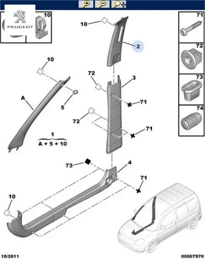B dırek kaplaması sağ  üst   partner peugeot p.t1784 resmi