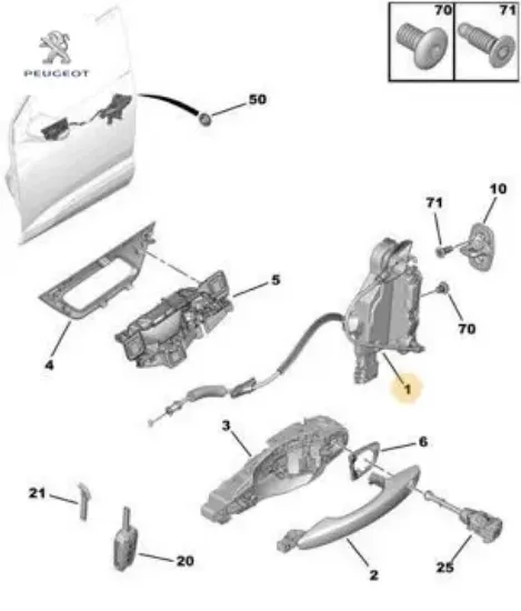 Ön kapı kilidi komple sol 3008 ıı (p84) peugeot  resmi